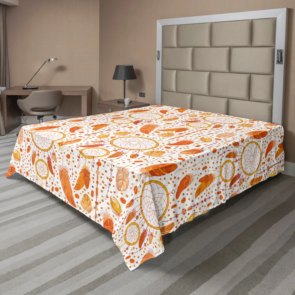 Drap de lit plat tribal ABAKUHAUS motif attrape-rêves orange 275x260cm