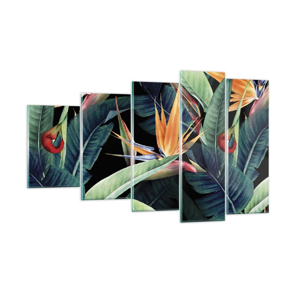 Bilder auf glas - 5 Teile - Pflanze Tropisch Blume - 100x60cm - Glasbilder - Wandbilder - Bilder - zum Aufhängen bereit - Wanddekoration aus Glas ...