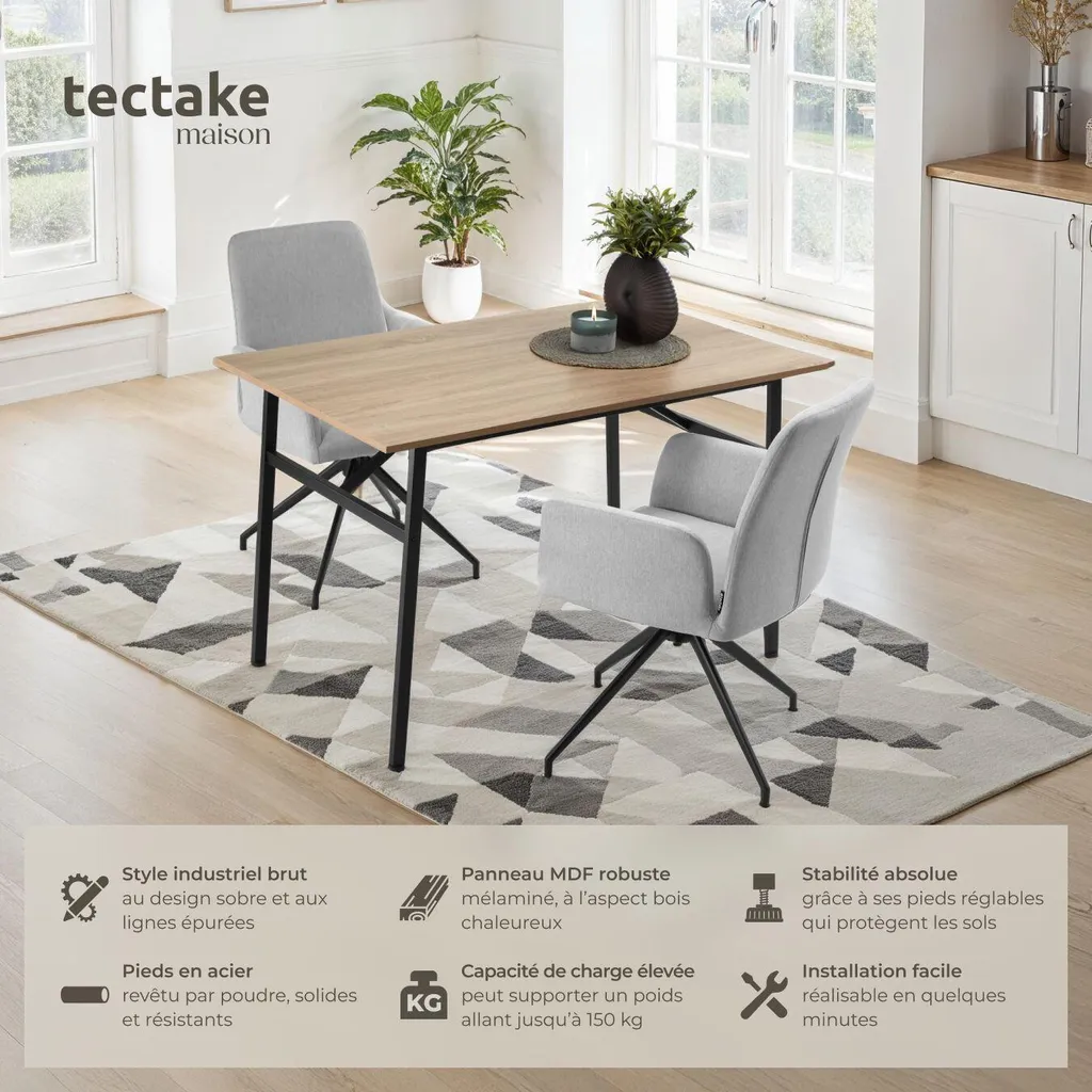 Table de cuisine rectangulaire style loft Swansea bois clair et noir - 2