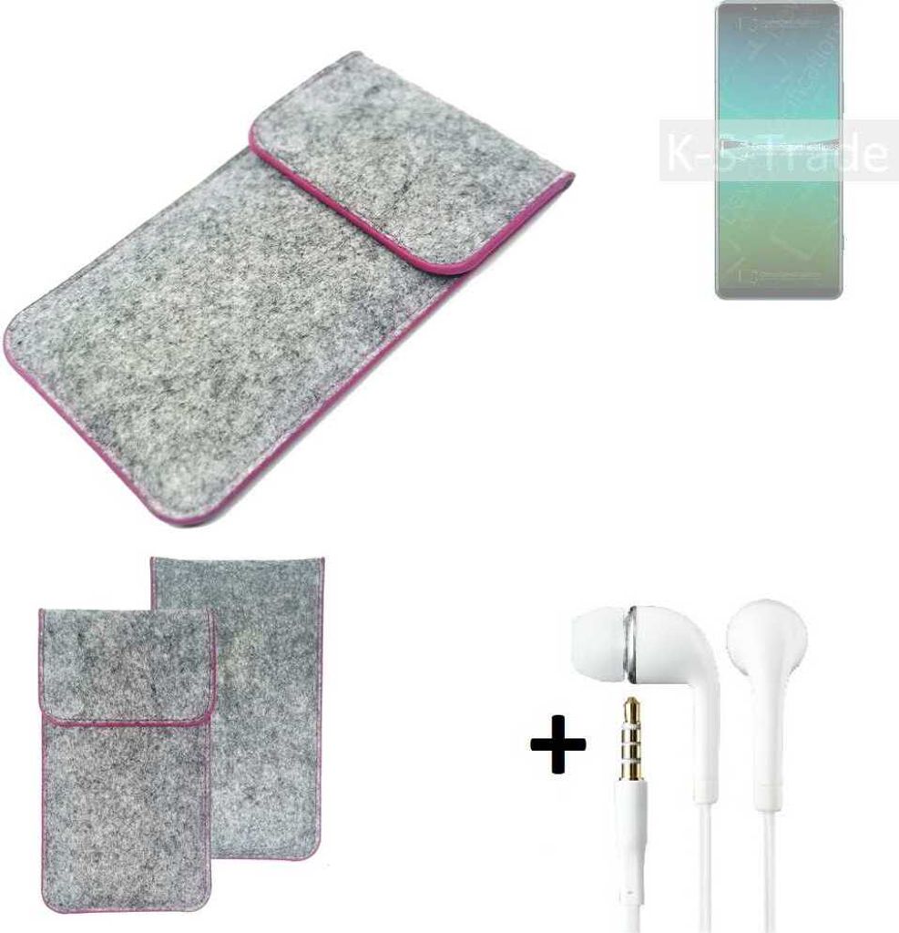 K-S-Trade Handy Schutz Hülle kompatibel mit Sony Xperia 5 IV Schutzhülle Handyhülle Filztasche Pouch Tasche Case Sleeve Filzhülle hellgrau pinker