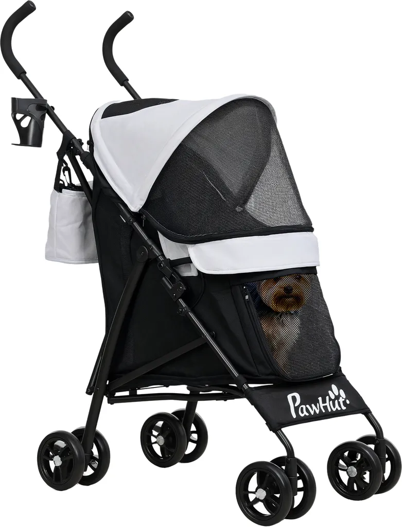 PawHut Poussette Chien 4 Roues EVA - Chariot Pliable Gris Clair 4 kg