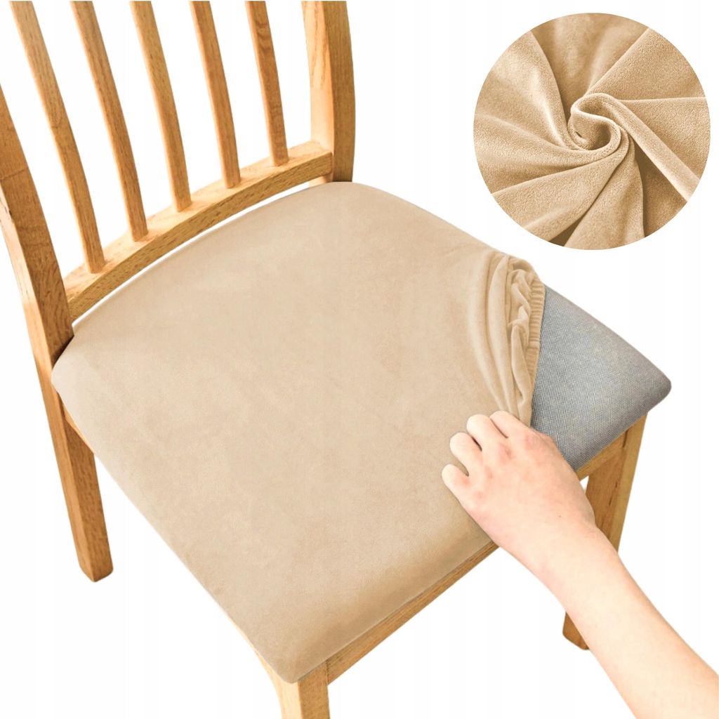Stretch Sitzbezug für Stühle - 40 x 40 cm - Beige Samt - Produktbild 