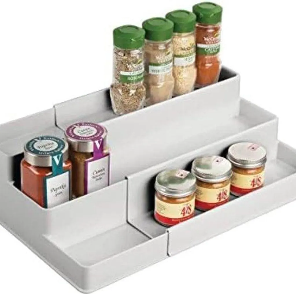 Organisateur d'épices coulissant gris clair pour meuble de cuisine étroit