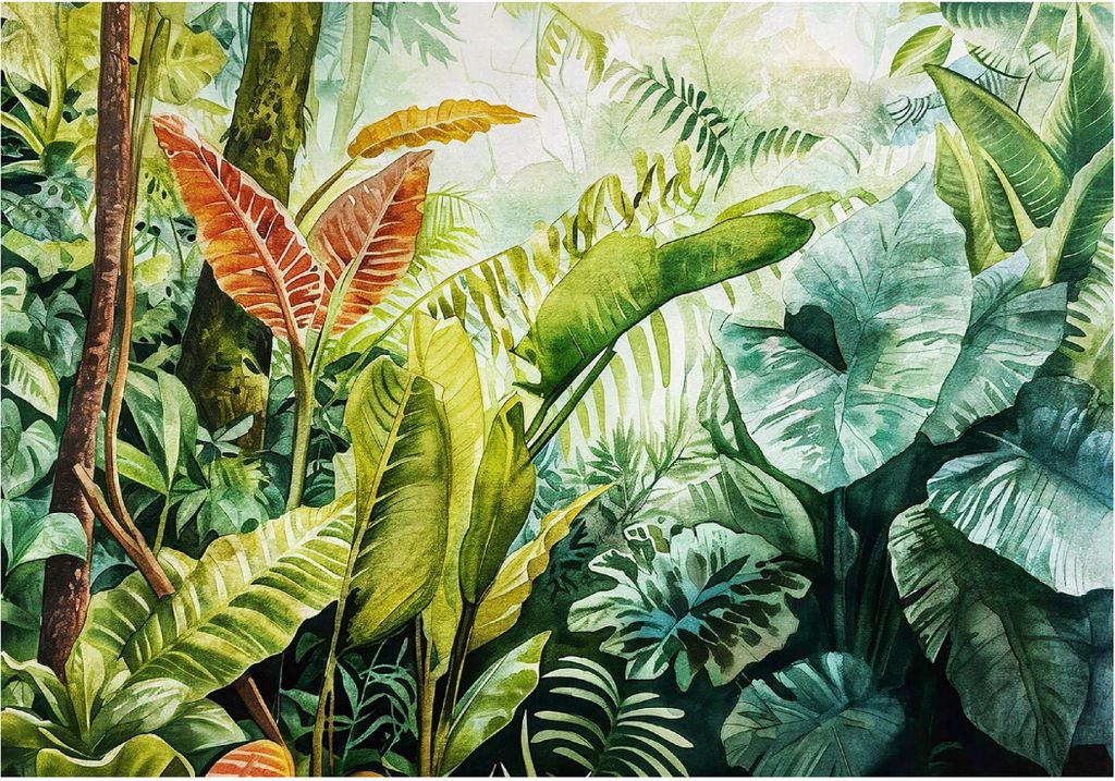 Fototapete Dschungel Blätter Natur - 416x254 cm - Vliestapete Wohnzimmer Schlafzimmer - Vlies Fototapete Grün - 16309VEXXXL