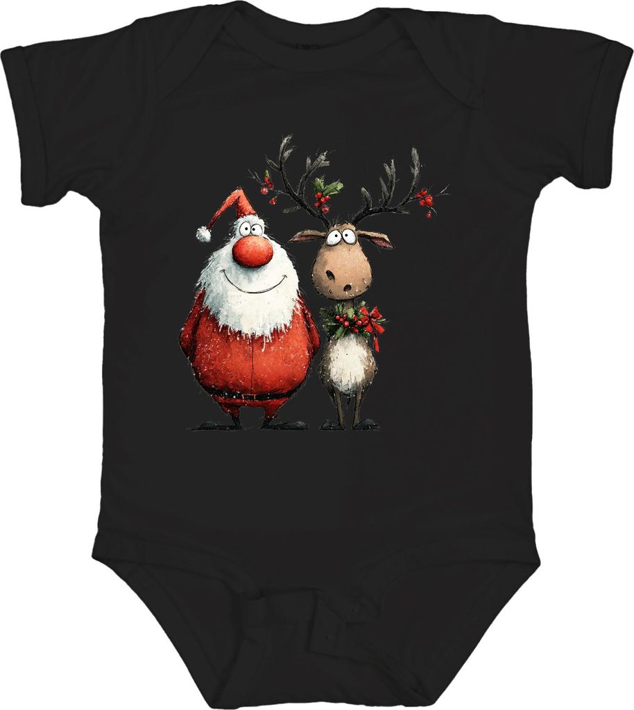 Lustiger Weihnachtsmann und Rentier Cartoon Weihnachten Geschenk Unisex Baby Body, Schwarz, 0/3