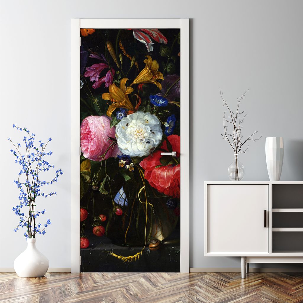 Dekorative Türaufkleber selbstklebend Klebefolie Türtapete Türfolie Holländische Blumen 85 x 200 cm