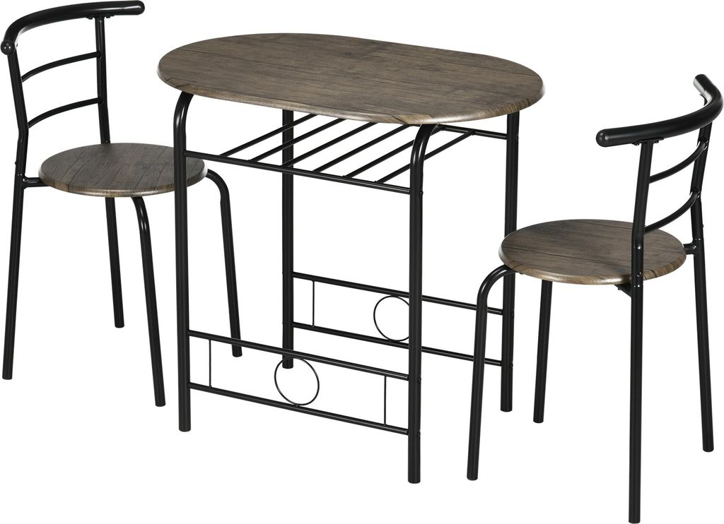 Bistro-Set Esstisch Küchentisch mit Stühlen Set, 1 Tisch, 2 Stühle, 80 cm x 53 cm x 74,5 cm, Schwarz