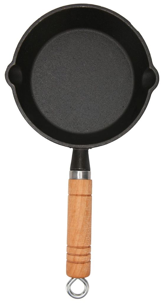 Bratpfanne aus Gusseisen, Bratpfanne, Tropfausguss, Holzgriff, schmutzabweisend, schnelles Erhitzen, leicht zu reinigen, Kochen, 16 x 3 cm