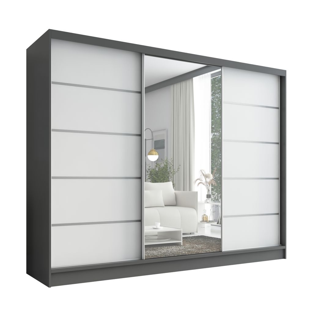Schwebetürenschrank, 3-türig Schrank 200 cm mit Spiegel Produktbild 2