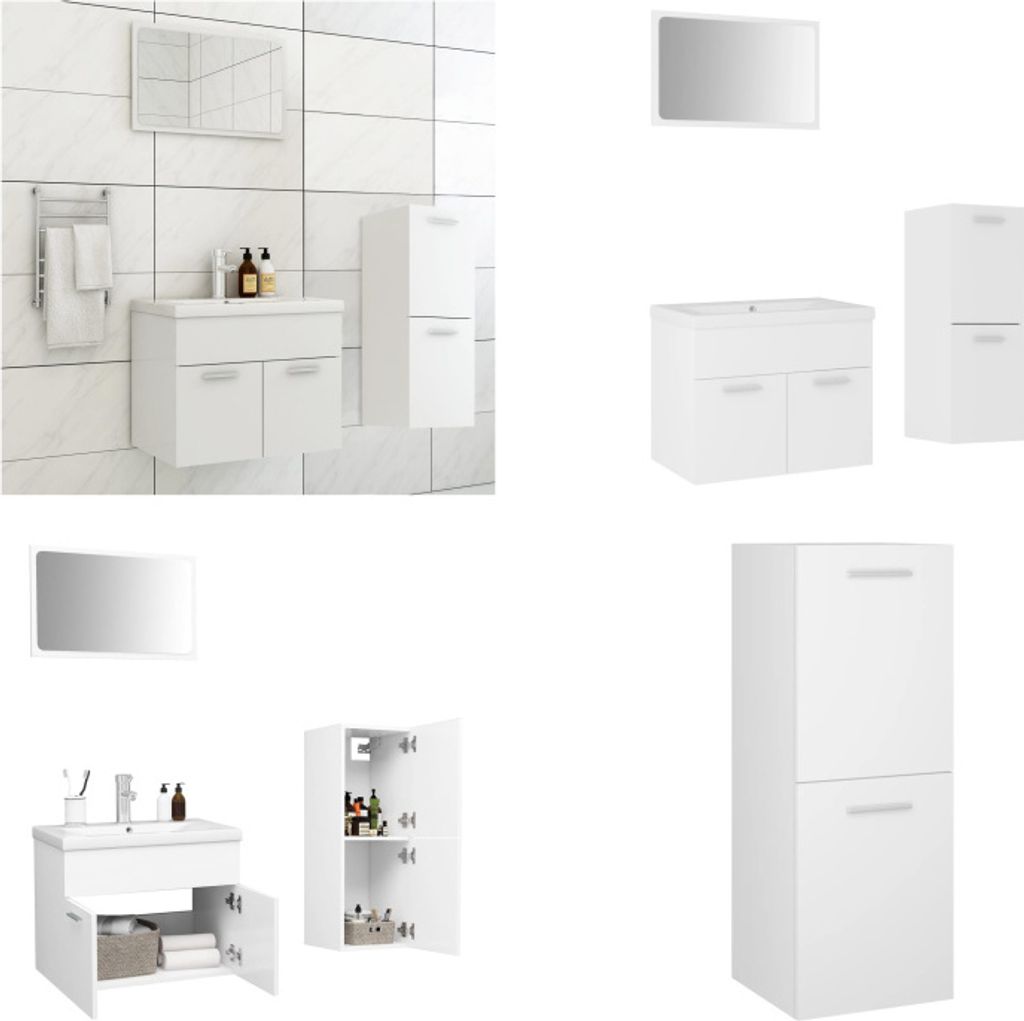vidaXL Badmöbel Set Weiß Holzwerkstoff - Badezimmermöbel-Set - Badezimmermöbel-Sets - Badmöbel-Set - Badmöbel-Sets