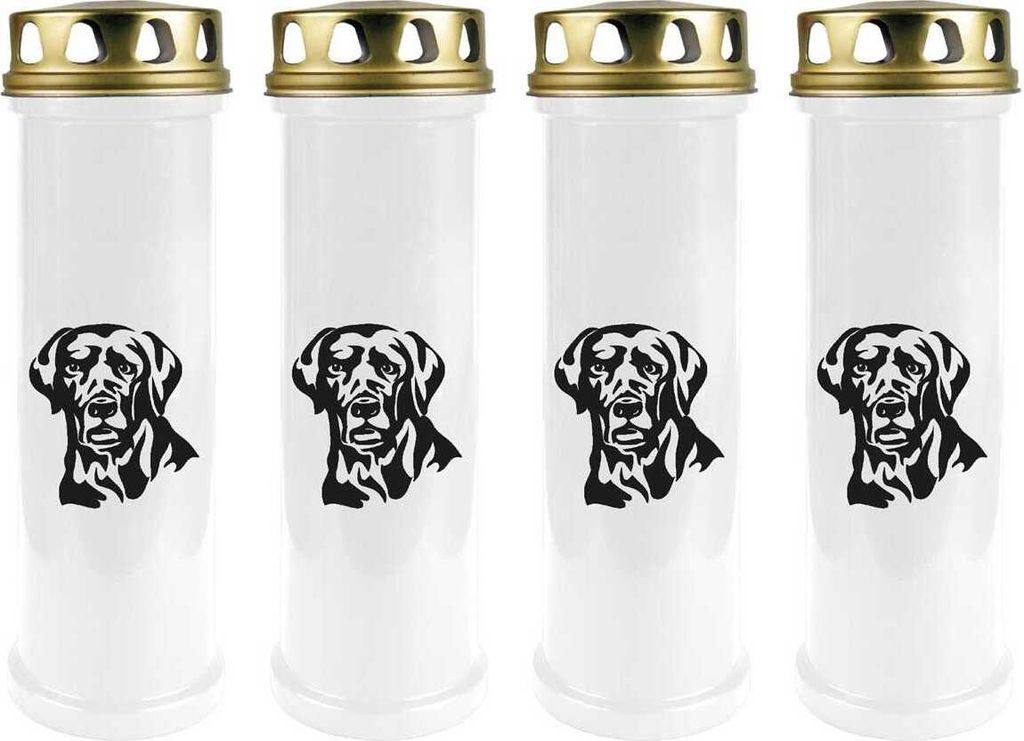Grabkerze Weiß 4er Pack, Brenndauer: 100 Stunden ( je Kerze ), Motiv: Labrador