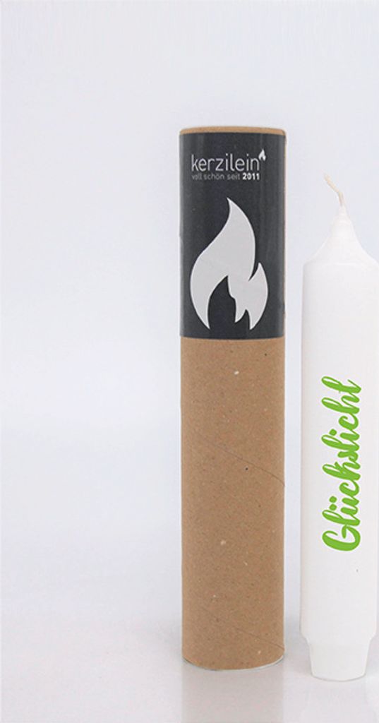 Stabkerze, weiß/neon grün "Glückslicht"