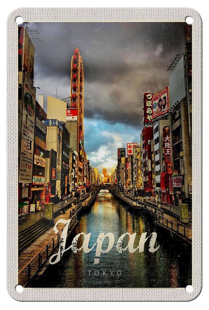 Blechschild Reise 12x18cm Tokio Japan Asien Urlaubsziel Kultur Schild