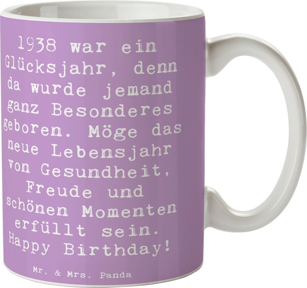 Mr. & Mrs. Panda Tasse Spruch 1938 Geburtstag - Lavendeltraum - Geschenk, Nostalgie, Happy Birthday, Geburtsjahr, Kaffeebecher, Jahrgang, Kaffeetas...