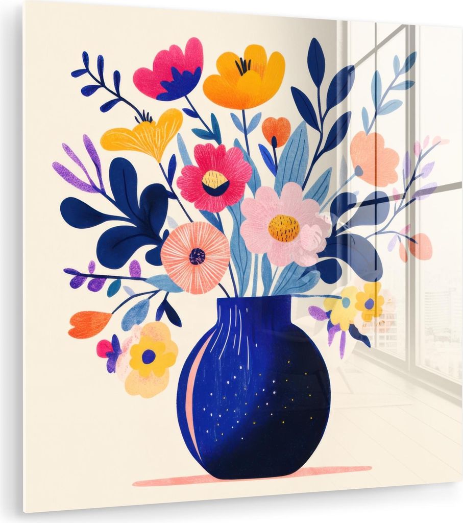 MuchoWow Glasbilder - Bilder auf Wandbild - Foto auf Glas Vase - Blumen - Blumenstrauß 90x90 cm Wanddekoration aus Glas - Acrylglasbild - Acrylbil...