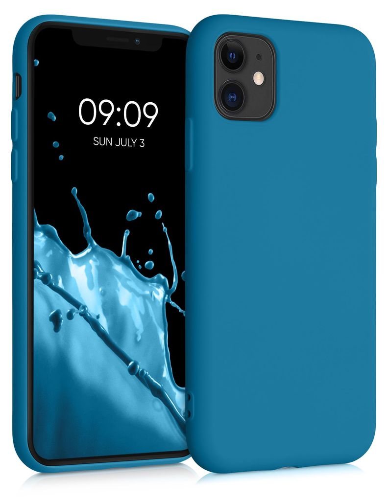 kwmobile Hülle kompatibel mit Apple iPhone 11 Hülle - gummierte TPU Silikon Handyhülle - Schutzhülle für kabelloses Laden - Case in Karibikblau
