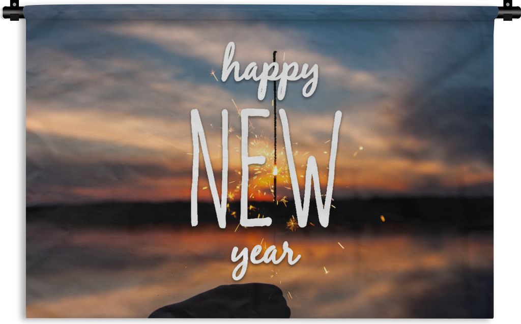 MuchoWow Wandteppich Wandbehang Sprichwörter - 'Frohes neues Jahr' - Zitate 60x40 cm Tapisserie Dekoration Wandtuch - Wanddekorationen