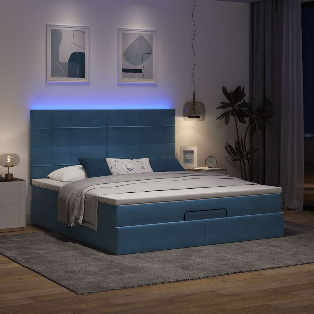 Maison Exclusive - Ottoman-Bett mit Matratzen & LEDs Dunkelblau 180x200 cm Samt