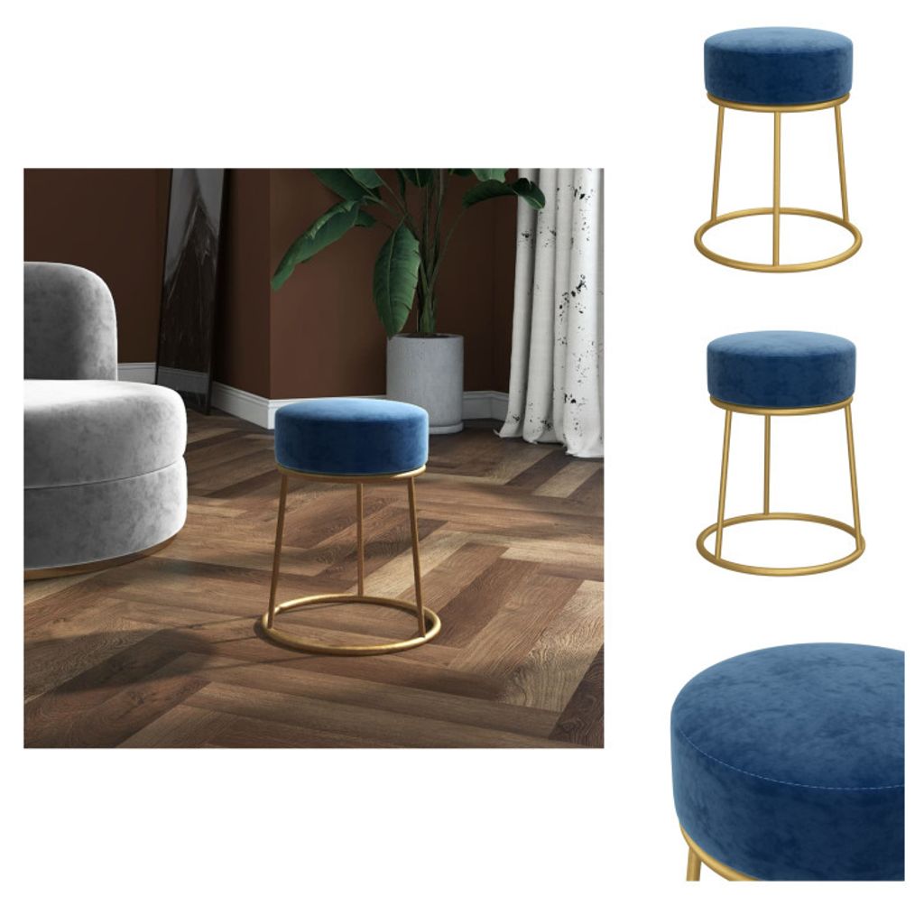 vidaXL Runder Hocker Blau Samt - Klappstühle & Hocker