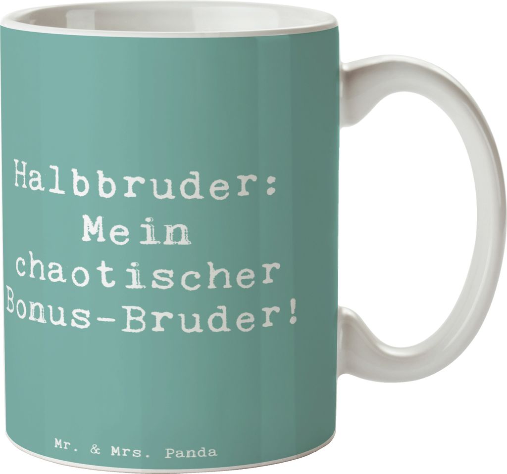 Mr. & Mrs. Panda Kaffeetasse Spruch Halbbruder Chaos - Meeresbrise - Geschenk, Verbundenheit, Geschwister, Trinkbecher, Verwandte, Familie, Tasse, ...
