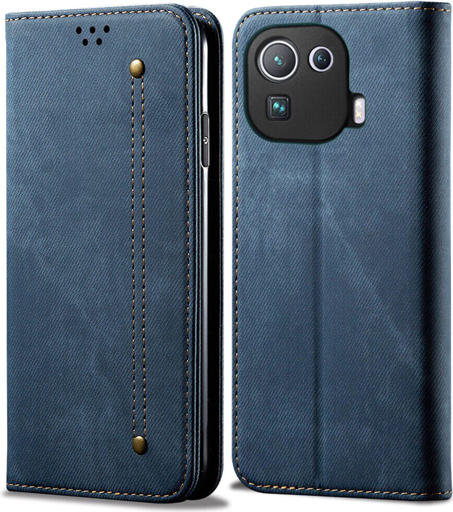 Xiaomi Mi 11 Pro Hülle, LaimTop Denim Leder Brieftasche Magnetverschluss Flip Bookstyle Schutzhülle mit Standfunktion für Xiaomi Mi 11 Pro Blau