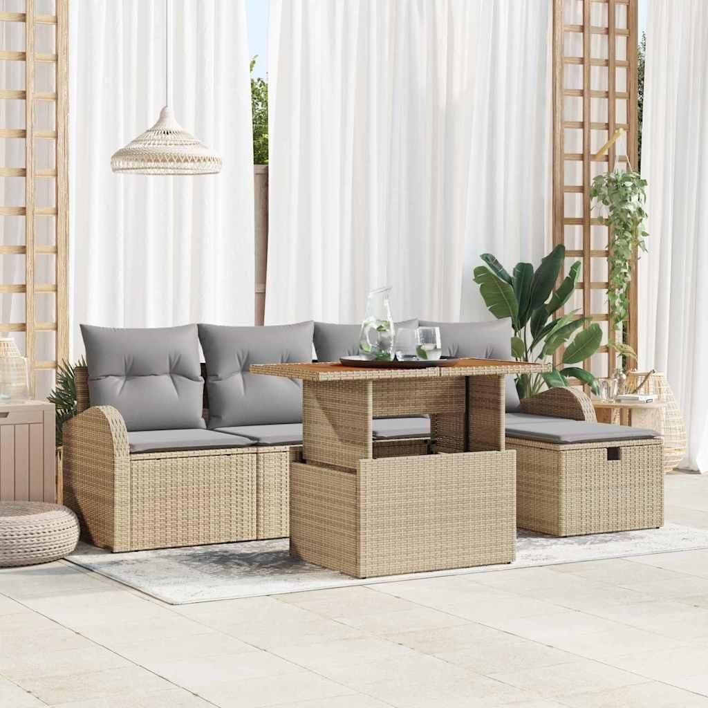 Maison Exclusive - Gartensofa-set mit Kissen mit Speicher 6 pcs Beige Poly-Rattan