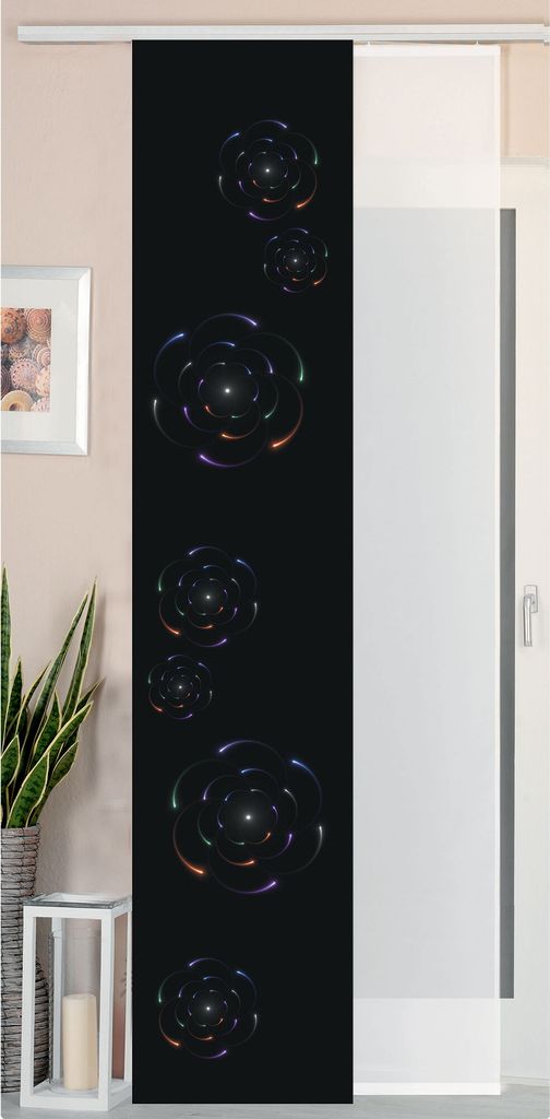 2er Set Schiebegardine Flächenvorhang Wildseide Optik und Voile Paneel, 245x45, Circle, 80400