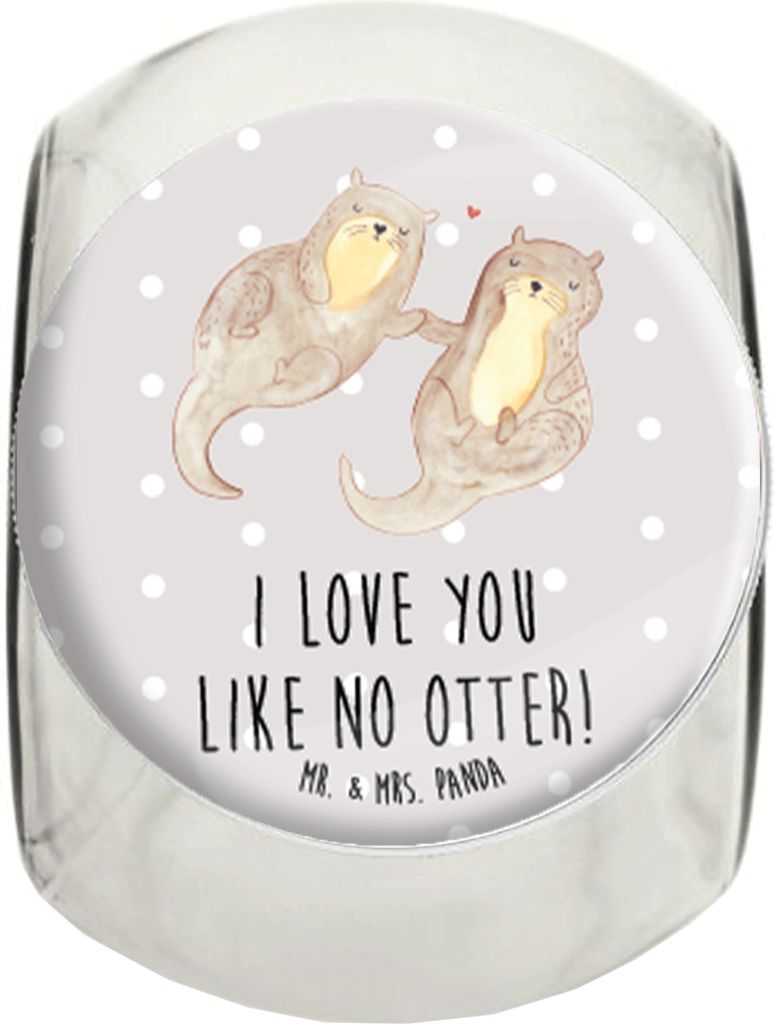 Mr. & Mrs. Panda Kaffeedose Otter Hände halten XL 2000ml - Grau Pastell - Geschenk, Verliebt, Seeotter, Paar, Teedose, Liebe, Müsli Glas, glückl...