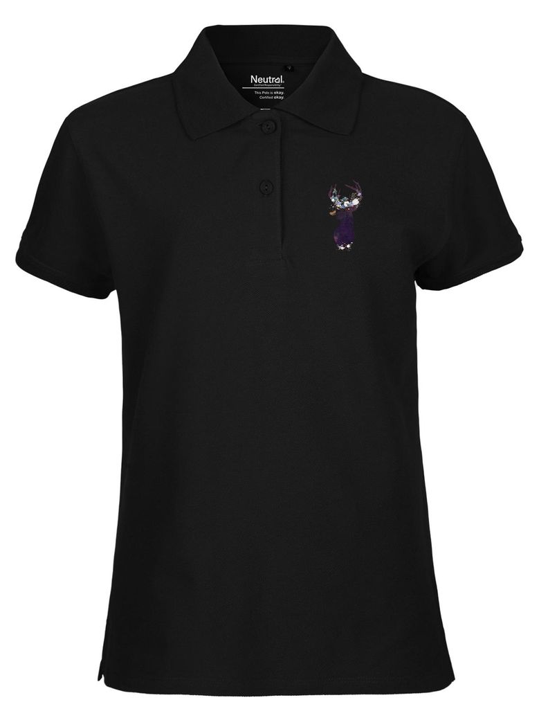 Huuraa Damen Polo Shirt Hirsch Silhouette XXL Black Bio Baumwolle Fairtrade Poloshirt Geschenkidee