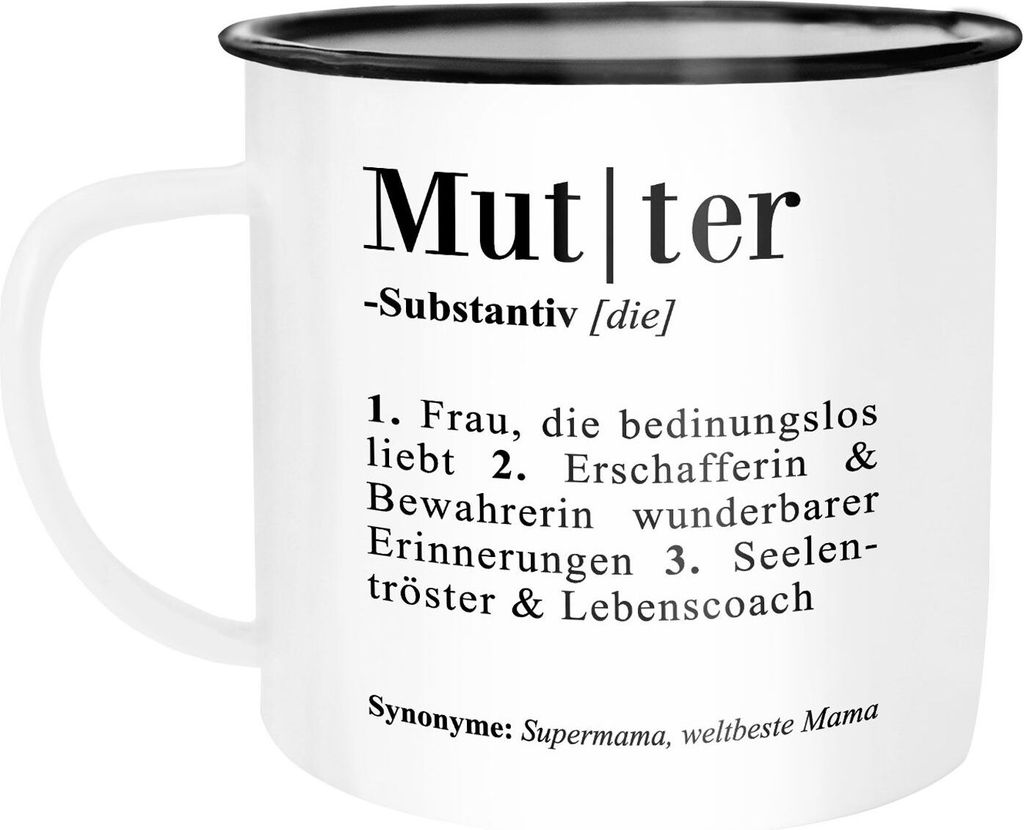 Emaille Tasse Becher Mama Definiation Wörterbuch Dictionary Duden Kaffeetasse Moonworks Mama weiß-schwarz unisize