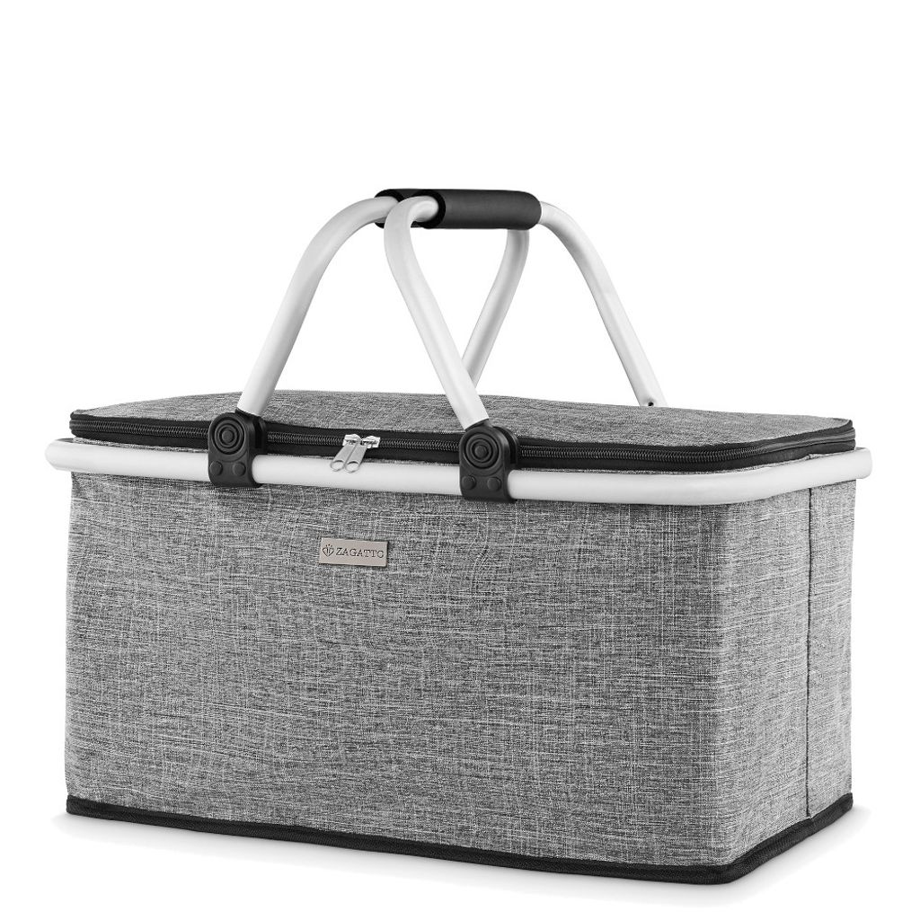 Zagatto ZG745 | Grauer faltbarer Picknickkorb | Thermo-Faltkorb | Einkaufskorb | faltbar mit Kühlfunktion | Isolierkorb | Einkaufskorb | Einkaufsko