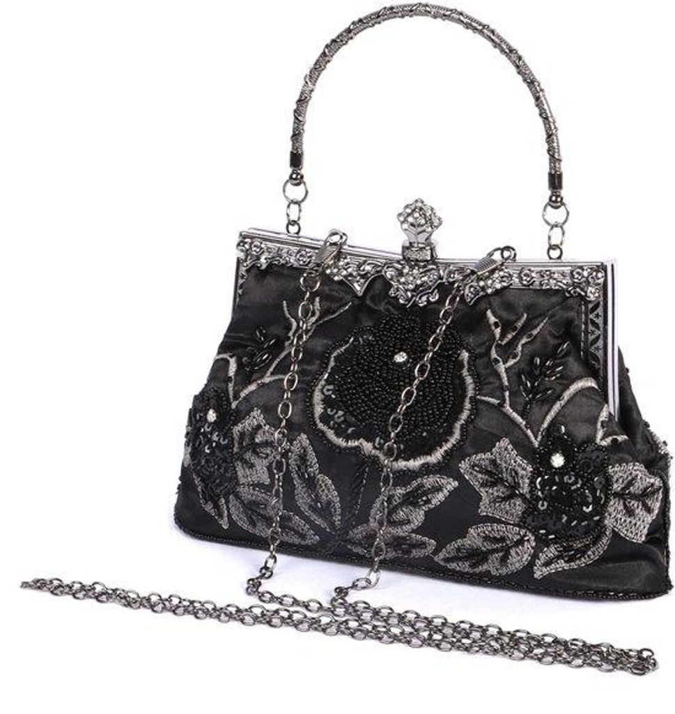 Damen-Nacht-Clutches mit Blumenkralen, schwarze Damen-Handtaschen mit Stickerei, Einheitsgröße