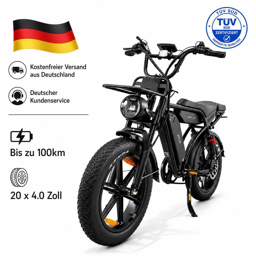 PIXAR M9 E-Bike 48V 17,5Ah Akku (100km), 250W Heckmotor, Produktbild 