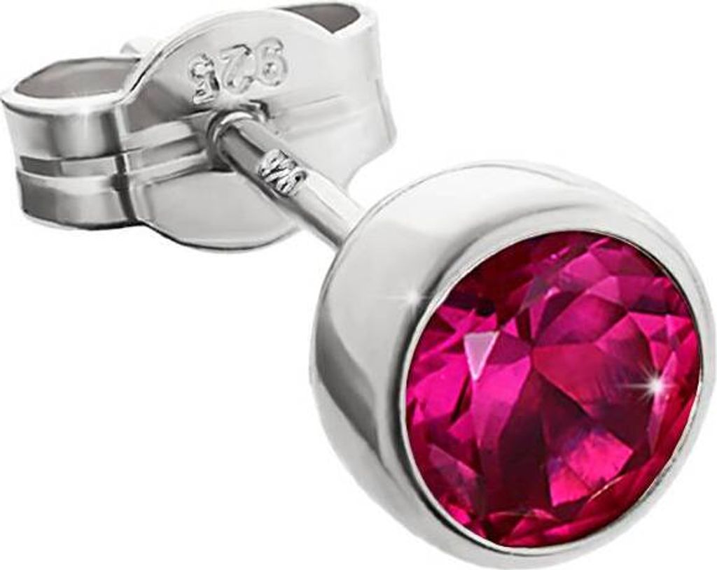 Single Ohrstecker 925 Sterling Silber 5,50mm Zirkonia Rot Damen Herren 6668