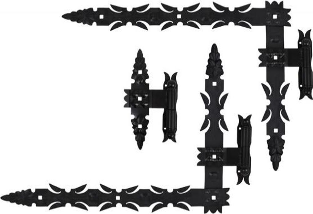 Scharniersatz (3 Stk.) geschmiedet mit Lagern 600x460x50 schwarz mit Haken, rechts