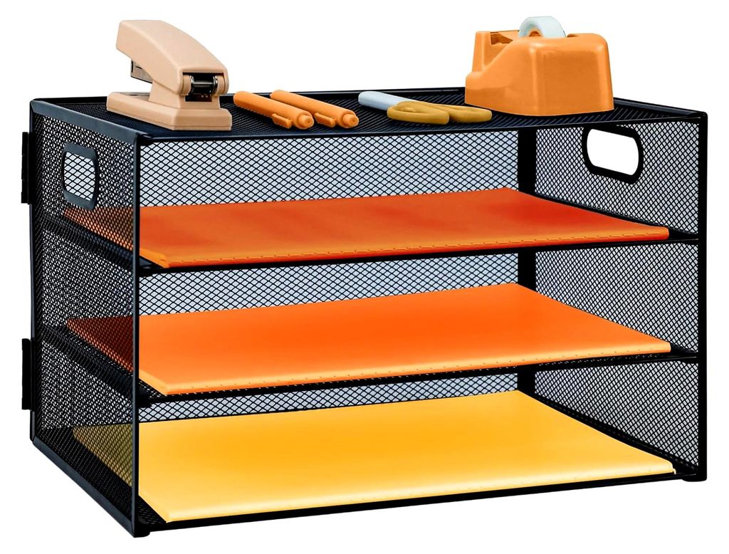 Papierablage mit 3 Ebenen, Griff, Metallgeflecht, Schreibtisch-Organizer für A4-Papier, Zeitschriftenhalter für Zuhause, Büro, Schule