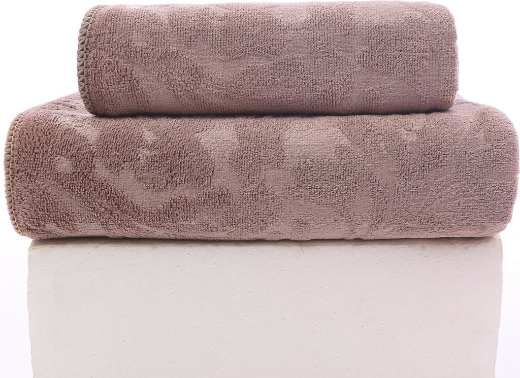 FEBE Handtücher Badetuch 70x140 + 50x100 cm Lila Violett Handtücher Set Badehandtuch Frottee mit Blumen Muster Mikrofaser Towel