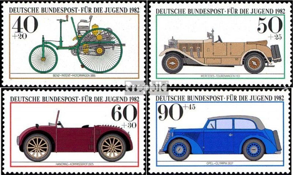 Briefmarken BRD (BR.Deutschland) 1982 Mi 1123-1126 (kompl.Ausg.) FDC Jugend: Historische Kraftfahrzeuge