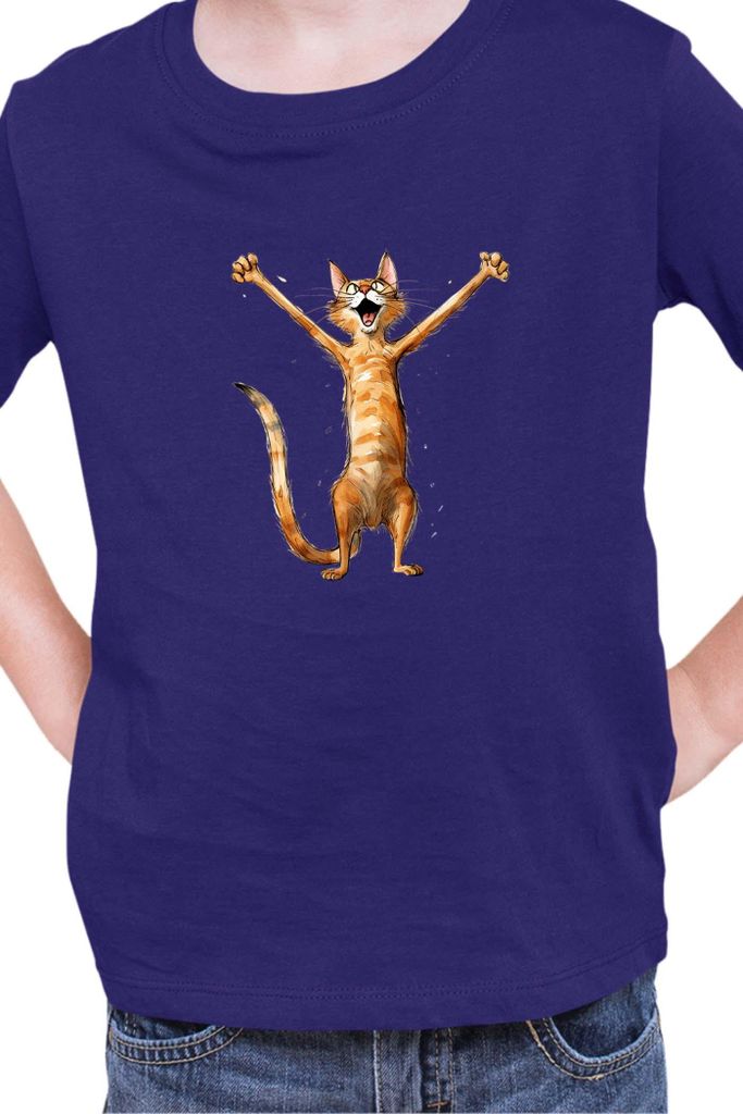 Kinder T-Shirt Funny Cats Breeds Happy Cat Breed Cat, 7-8 Jahr - 128 / Dunkelblau