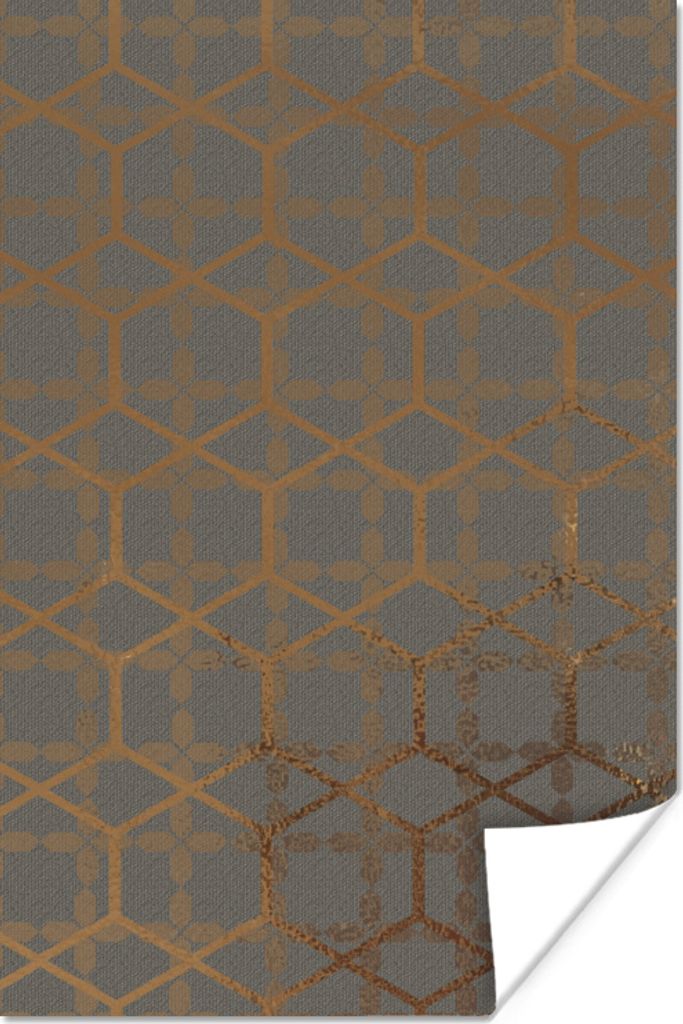 MuchoWow Poster Muster - Bronze - Linie - Grau 80x120 cm - Papierdruck