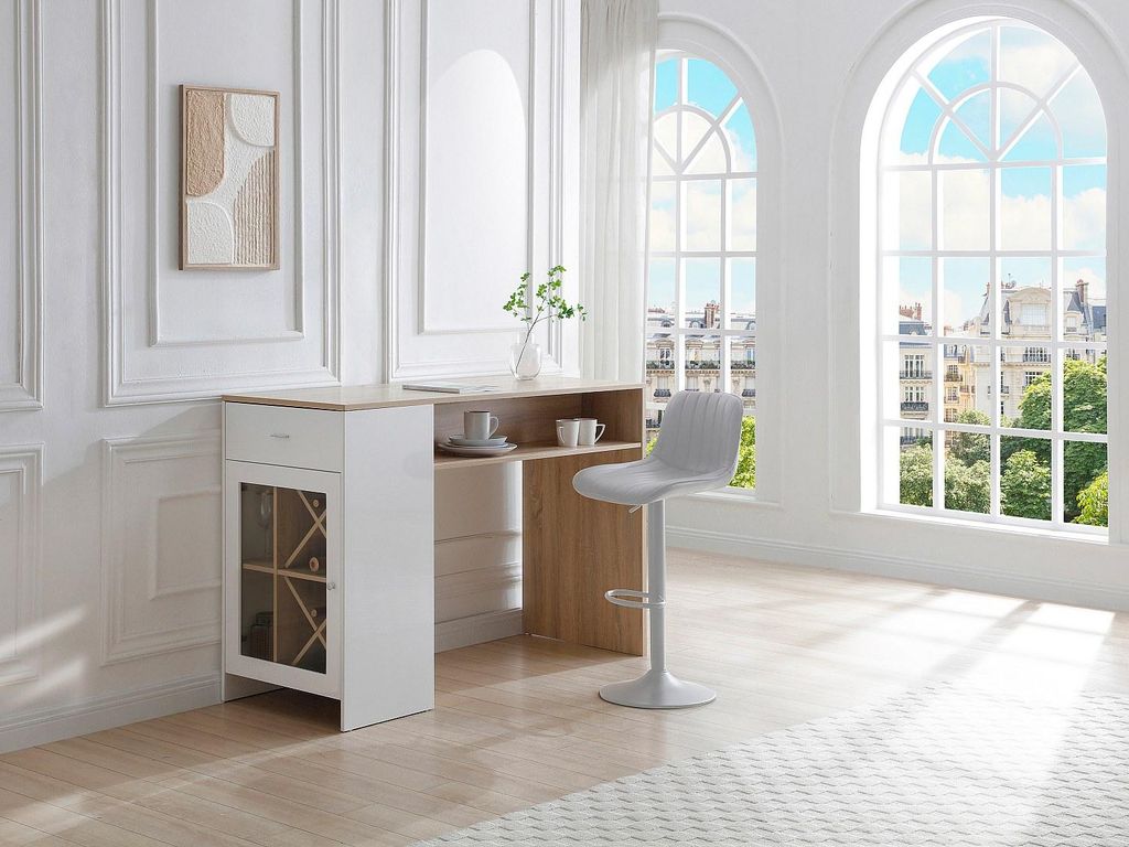 Barschrank mit Ablagefächern - Weiß und natur - NIRAYA