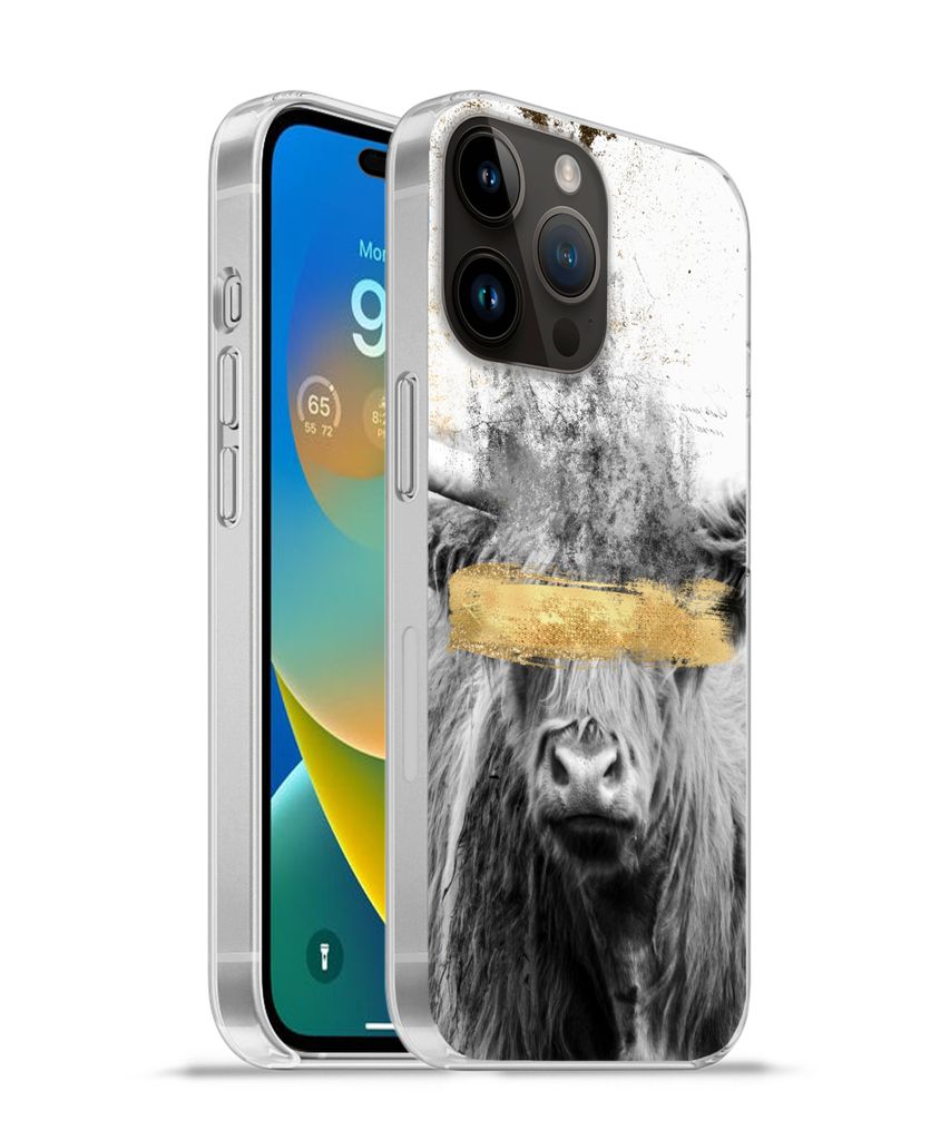 MuchoWow Handyhülle Schutzhülle Hülle für Apple iPhone 14 Pro Max Schottischer Highlander - Gold - Abstrakt Silikon Softcase Handy Hülle - H...