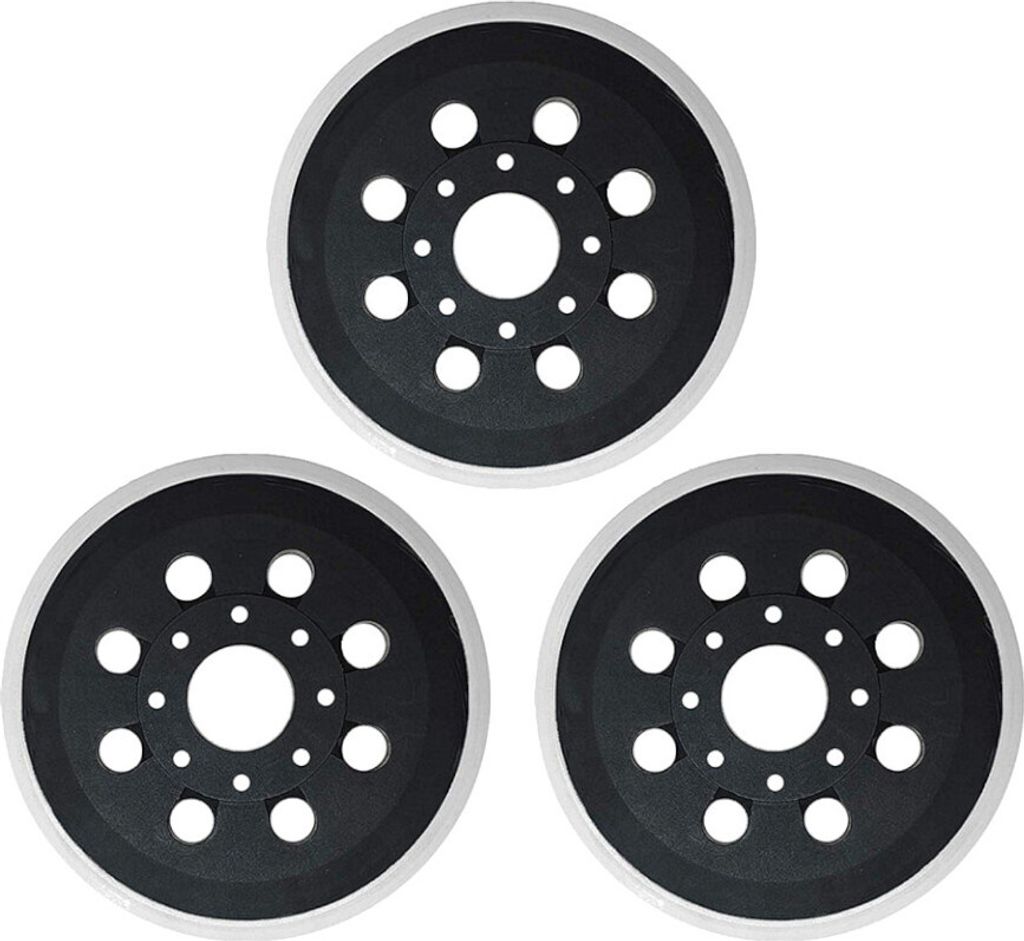 3x Trade-Shop Klett Haftteller / Schleifteller / Stützteller / Polierteller 125mm Ø 8 Löcher für Bosch Skil Exzenterschleifer