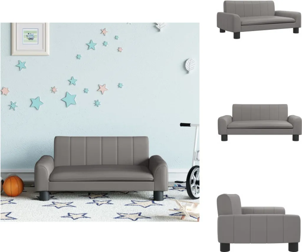 Canapé Enfant en Similicuir Gris 70 cm - Meuble Robuste et Facile à Nettoyer