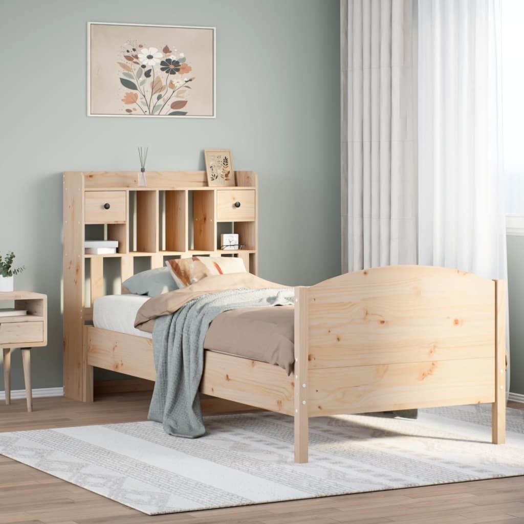 Möbel Massivholzbett mit Regal ohne Matratze 100x200 cm Kiefer - Bettrahmen 3323158