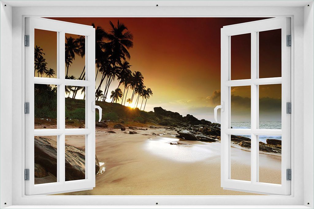 Wallario Outdoor-Poster für Garten oder Balkon 61 x 91,50 cm: Sri Lanka - Palmenstrand mit Sonnenuntergang