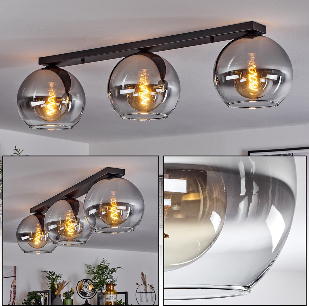 Cesaro »Cesaro« Deckenlampe aus Metall/Glas in Schwarz/Rauchfarben/Klar