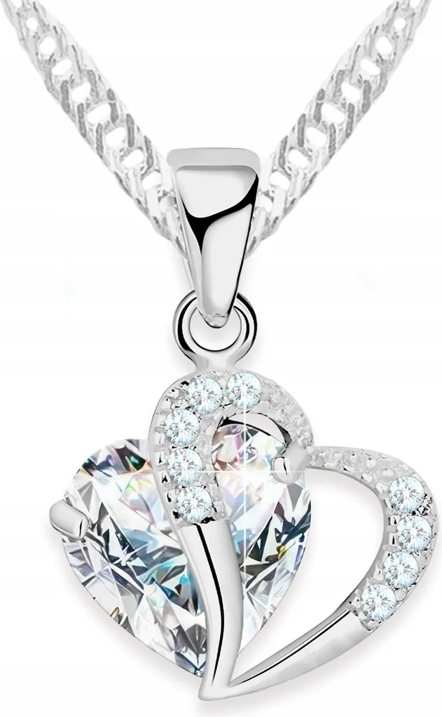 Collana Cuore Donna Argento 925 con Pietre e Cristalli Bianchi