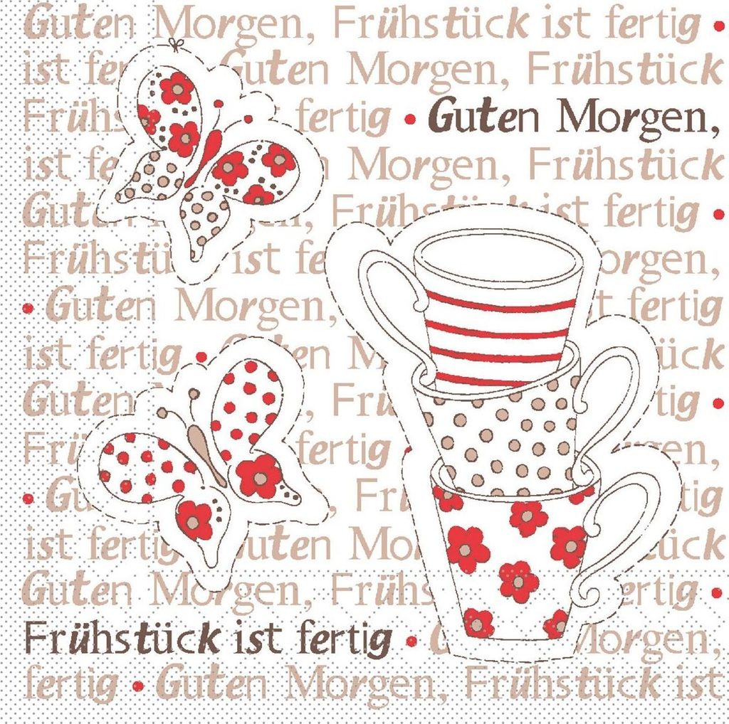 Tissue Cocktail-Serviette Frühstück ist Fertig! in Rot-Braun, 24 x 24 cm, 150 Stück - Mank