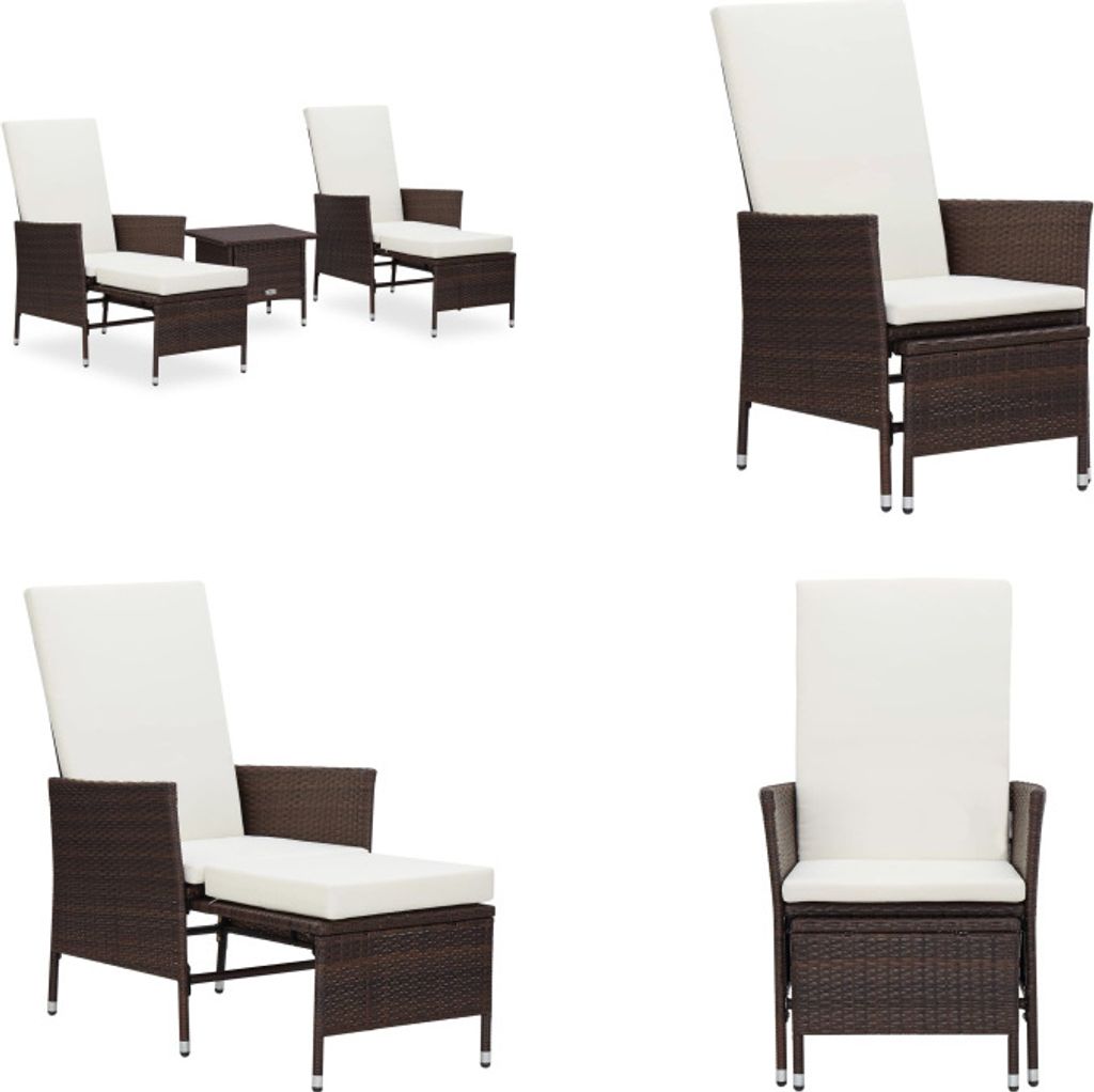 vidaXL 3 tlg. Garten Lounge Set mit Auflagen Poly Rattan Braun - Garten-Lounge-Set - Garten-Lounge-Sets - Gartenmöbel - Gartenmöbel-Set